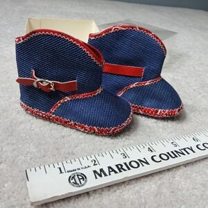 Vintage Arnold Denim Baby Booties Size 2 Small 3-6 Months Red Buckle